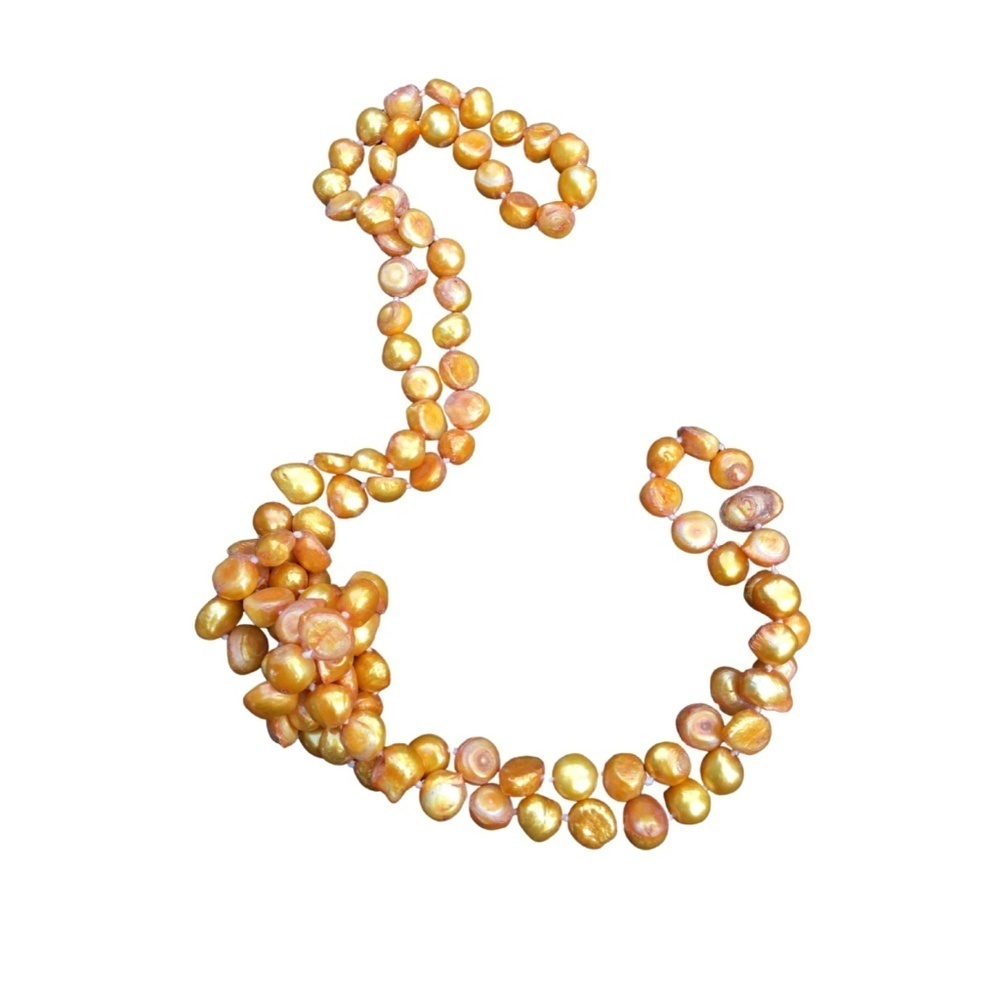 48" Knotted Golden Freshwater Pearl Necklace – 10-12mm Baroque Continuous Strand